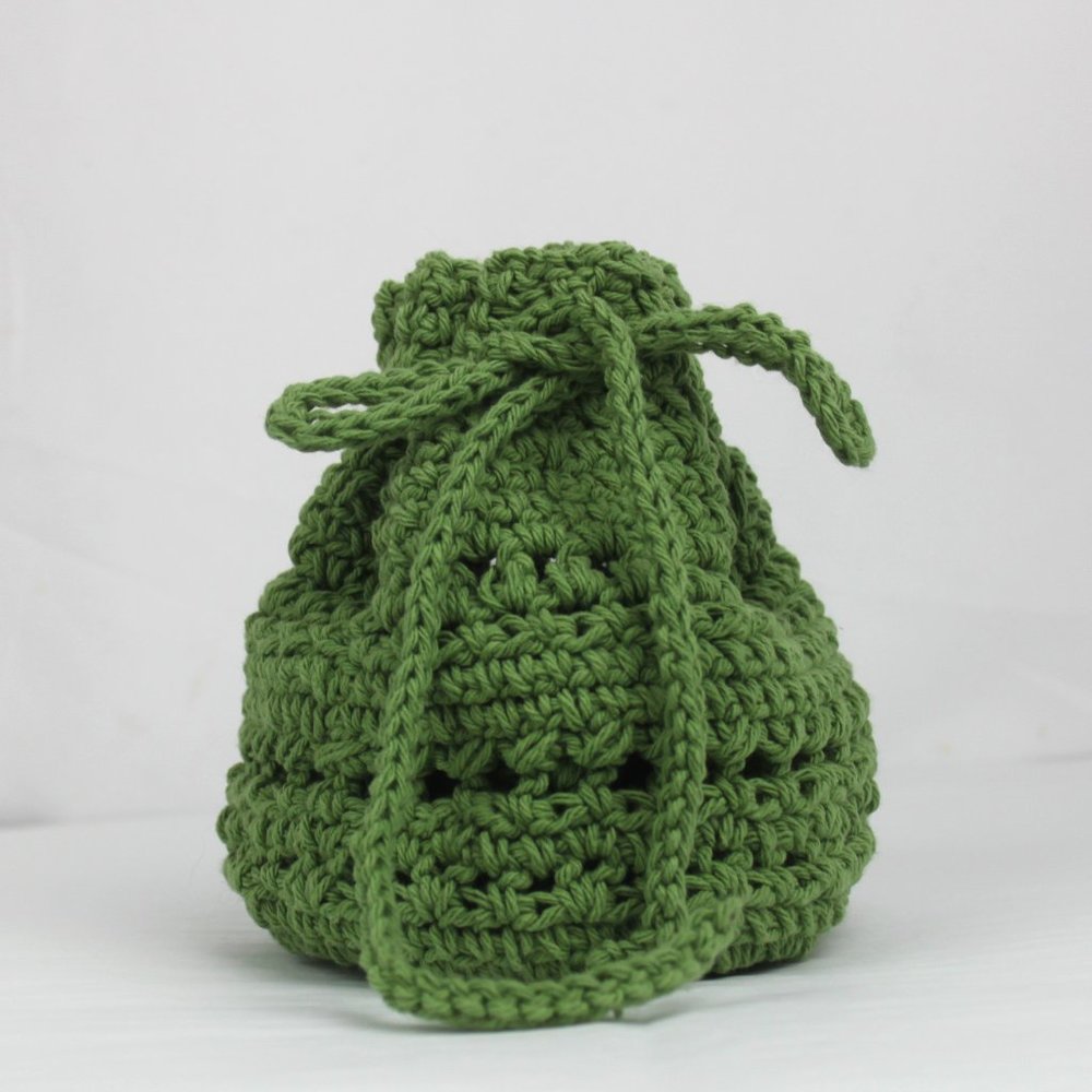 Green Crocheted Drawstring Pouch Bag